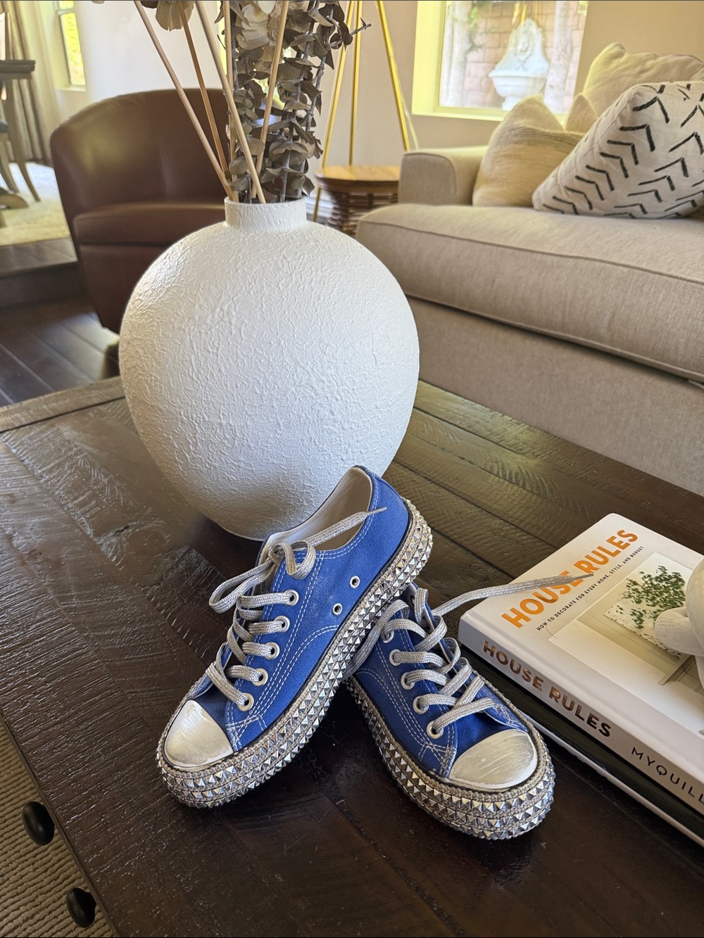 Mi.iM Blue Canvas Rhinestone Platform Lace-Up Sneakers